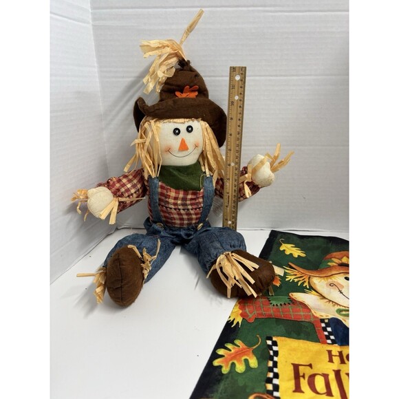 Adorable Scarecrow & Garden Flag Lot Fall Harvest Thanksgiving - Picture 4 of 12